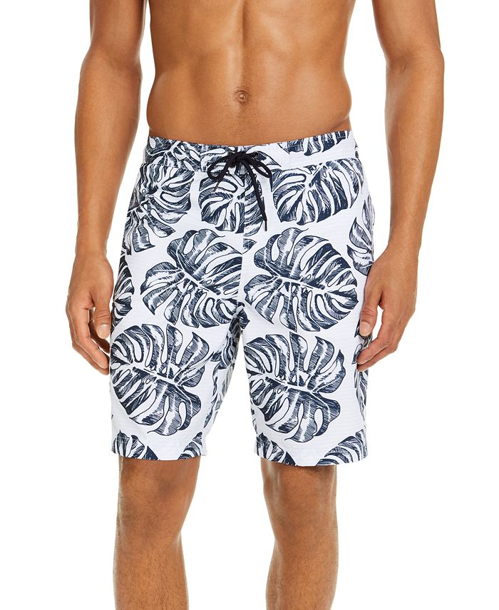 Club Room Men's Stripe LeafPrint 9" Board Shorts, Created for Macy's