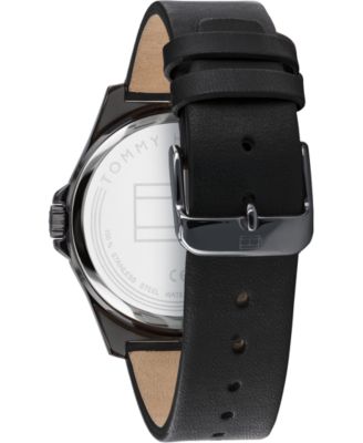 Tommy Hilfiger Men's Black Leather Strap Watch 44mm 