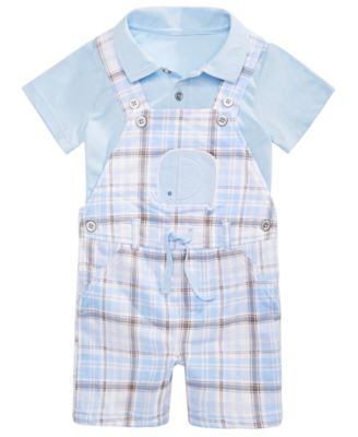 First Impressions - Baby Boys 2-Pc. Shirt & Plaid Elephant Shortalls Set