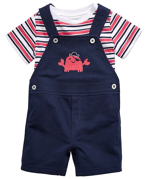 Baby Boys 2 Pc Striped T Shirt Crab Shortalls Set Created For