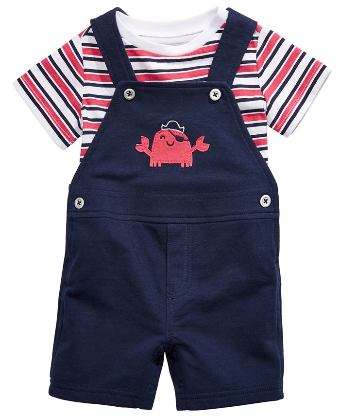 First Impressions Baby Boys 2-Piece Polo & Striped Shortalls Set Tropic Blue