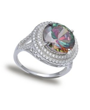 image of Multi Colored Cubic Zirconia Double Pave Row Ring (7-1/2 ct. t.w.) In Sterling Silver