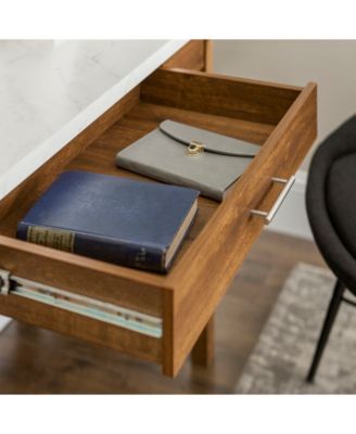 46" A-Frame Desk with White Faux-Marble Top and Walnut Base