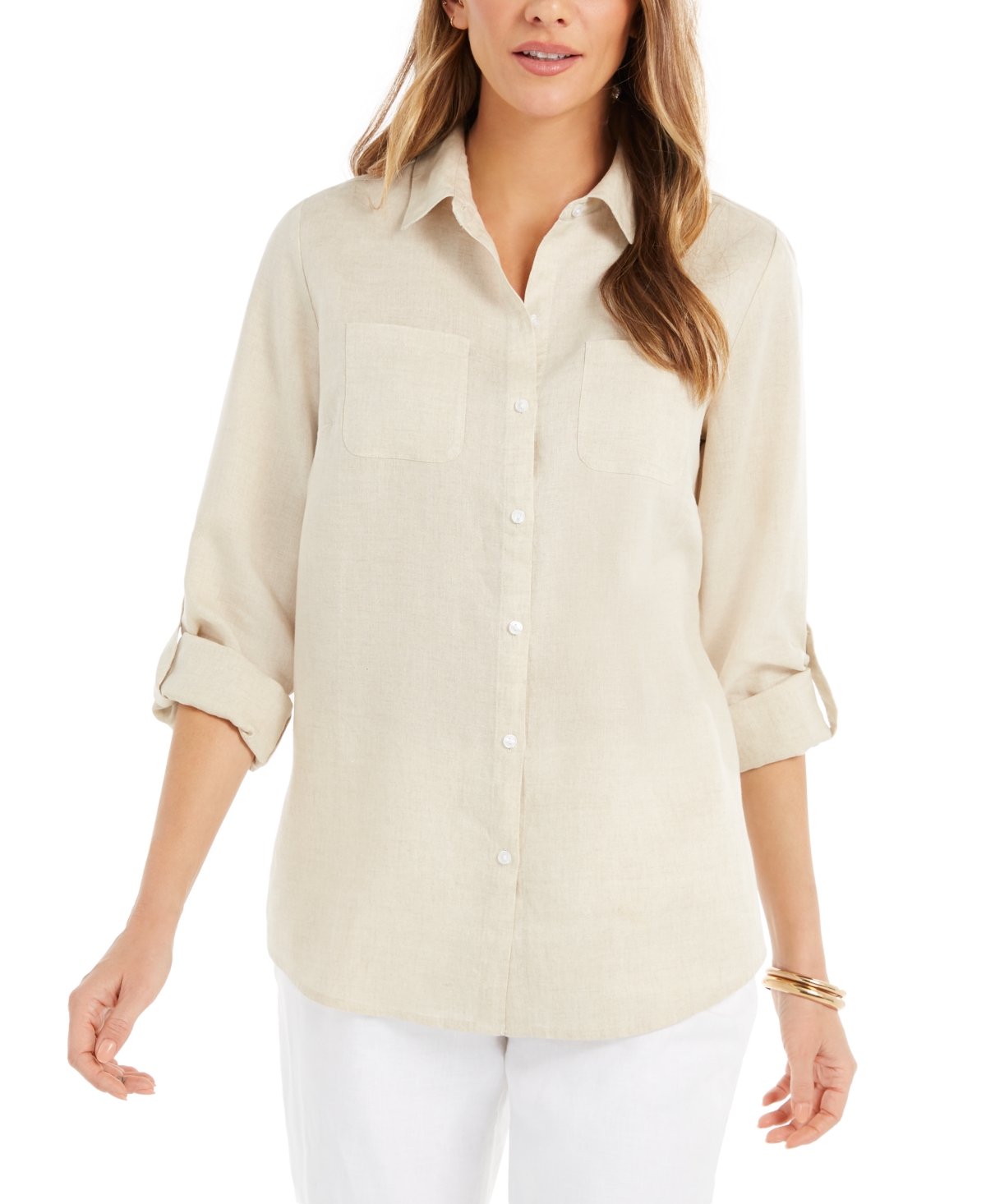 Shop Charter Club Petite 100% Linen Button-front Shirt, Created For Macy's In Flaxseed