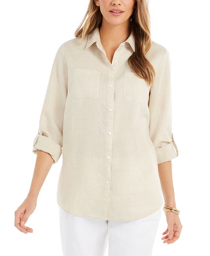Charter Club Petite Linen Button-Front Shirt, Created for Macy's - Macy's