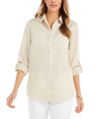 売れ筋商品|||チャータークラブ カットソー トップス レディース Petite 100% Linen Button-Front Shirt, Created for Macy's Light Pool Blue Charter Club Petite 100% Linen Button-Front Shirt, Created