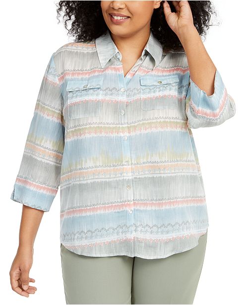Alfred Dunner Plus Size Chesapeake Bay Printed Button Front Top