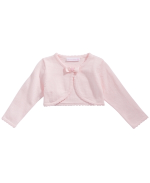 image of Bonnie Baby Baby Girls Picot & Bow Cotton Cardigan