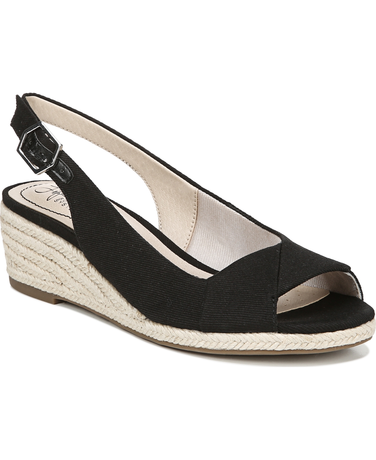 Women's Socialite Peep Toe Slingback Espadrille Wedge Sandals - Black
