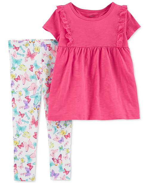 Carter S Toddler Girls 2 Pc Ruffle Top Butterfly Print Leggings Set