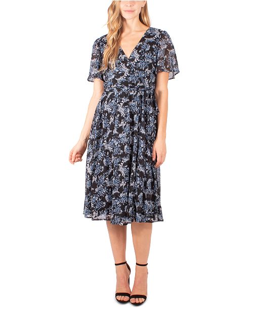 Ny Collection Petite Printed Flutter Sleeve A Line Dress Reviews