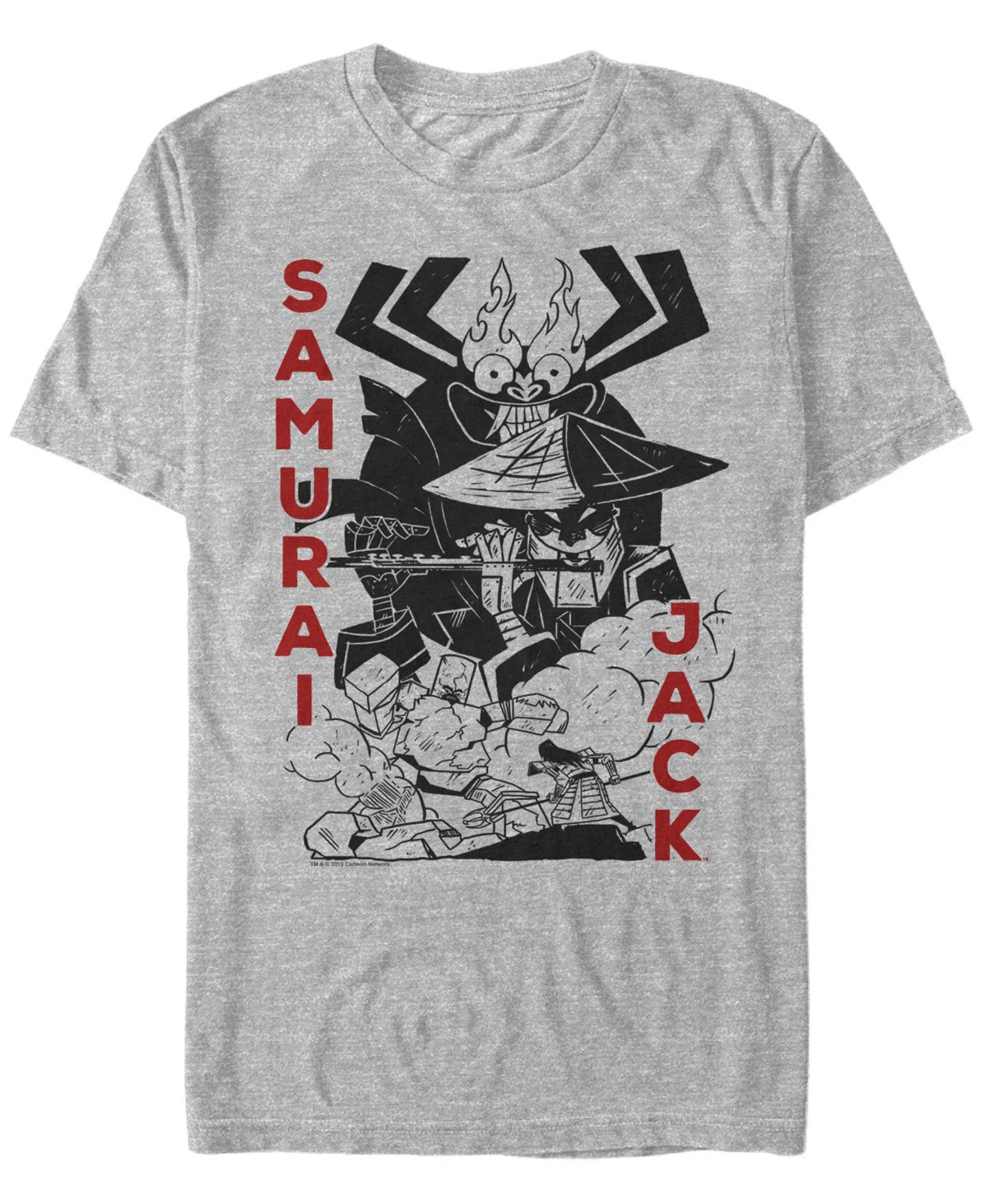Мужская рубашка Fifth Sun Samurai Jack Aku Battle Woodblock Print Short Sleeve T, цвет: Меланжевый — фото 1