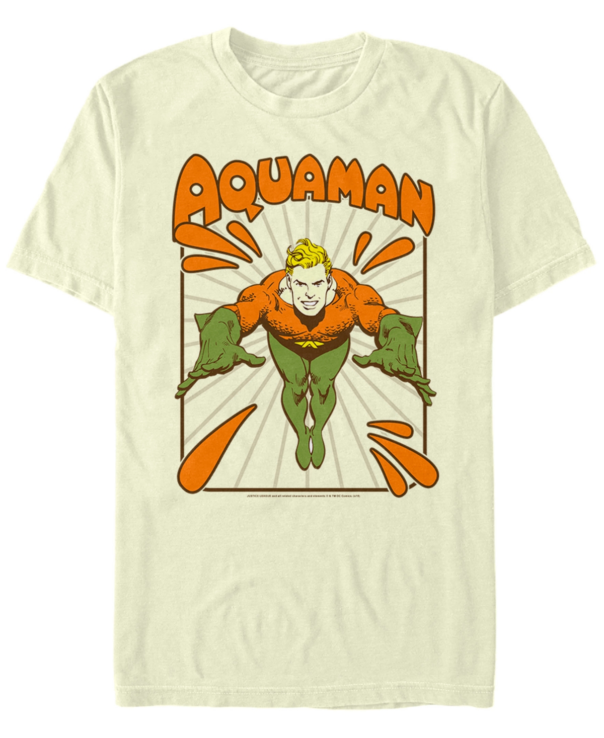 Dc Men's Retro Aquaman Portrait Short Sleeve T-Shirt - Natural