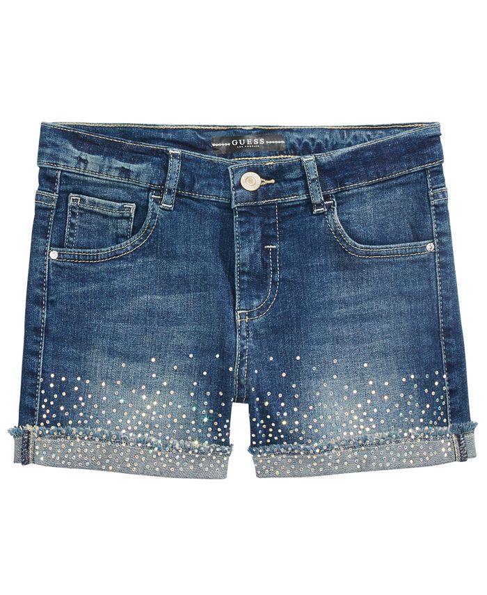 GUESS Big Girls Iridescent Rhinestone Denim Shorts Macy s