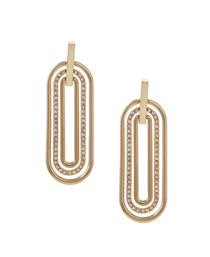 Christian Siriano New York Gold Tone Elongated Oval Linear Earrings