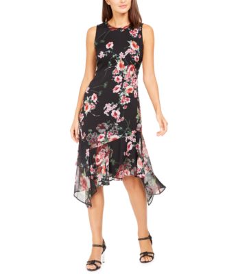 calvin klein floral print chiffon midi dress