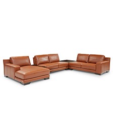 Darrium 5-Pc. Leather Chaise Sectional with Corner Table & Console, Created for Macy's