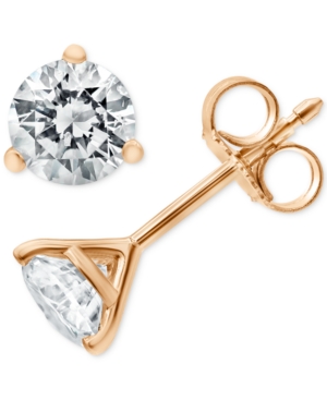 image of Diamond Three-Prong Stud Earrings (1 ct. t.w.) in 14k Rose Gold