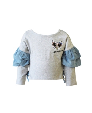 image of Kinderkind Toddler, Little and Big Girls Long Sleeve Ruffle Tee