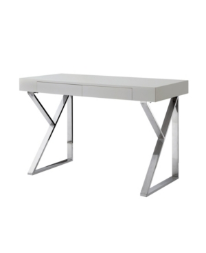 Inspired Home Zosia High Gloss Desk with Polished Metal Base