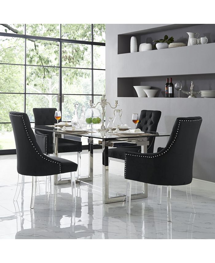 INSPIRED HOME Marilyn Button Tufted Arm Dining Chair with Acrylic Legs