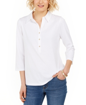 image of Charter Club Supima Cotton 3/4-Sleeve Polo, Created for Macy-s