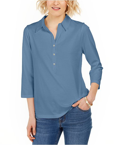 Petite Supima Cotton 3 4 Sleeve Polo Created For Macy S