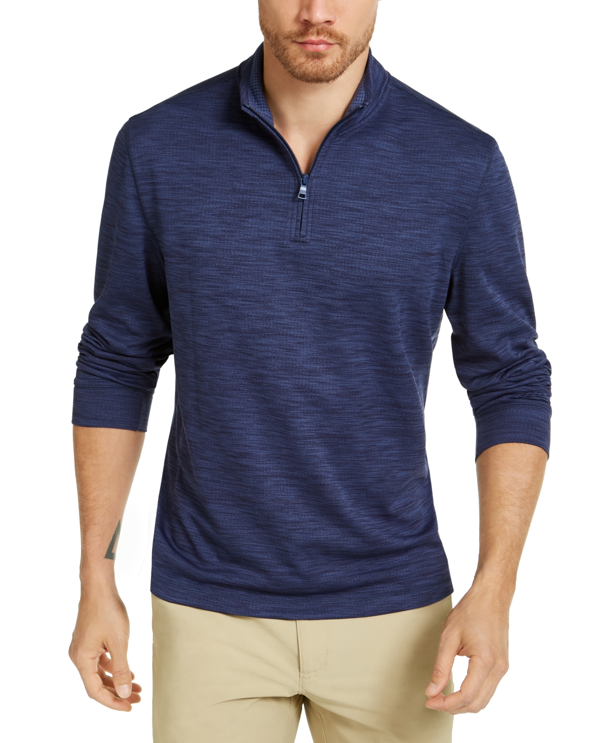 Men's Quarter-Zip Tech Sweatshirt, Created for Macy's - Navy Blue