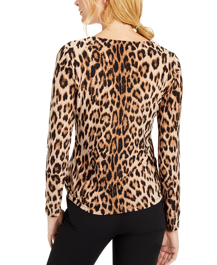 INC International Concepts INC AnimalPrint LatticeNeck Top, Created