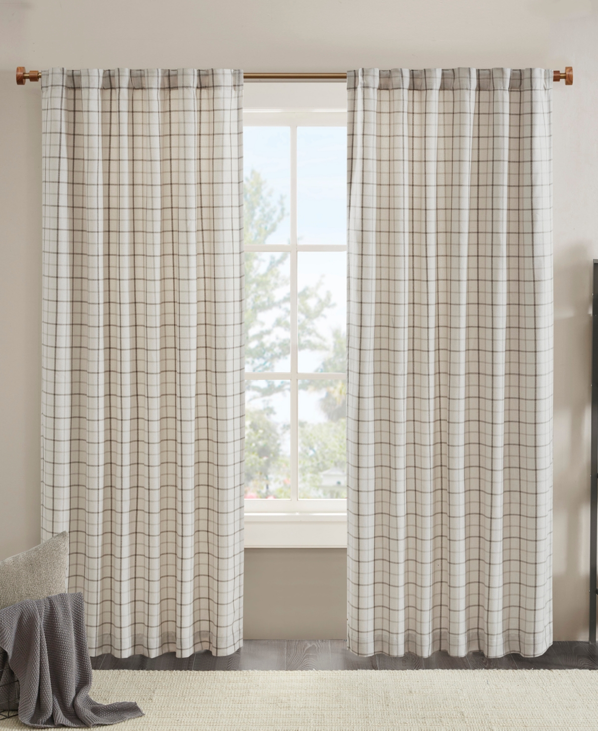 Anaheim Plaid Rod Pocket Fleece Lined Window Panel, 50" x 95" - Brown