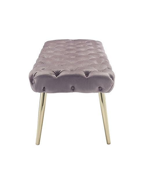 Nicole Miller Claude Velvet Button Tufted Bench With Metal Legs