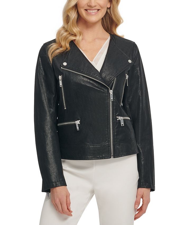 DKNY Faux-Leather Moto Jacket - Macy's