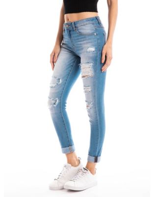 Kancan Mid Rise Distressed Ankle Skinny With Double Fold Hem - Macy's