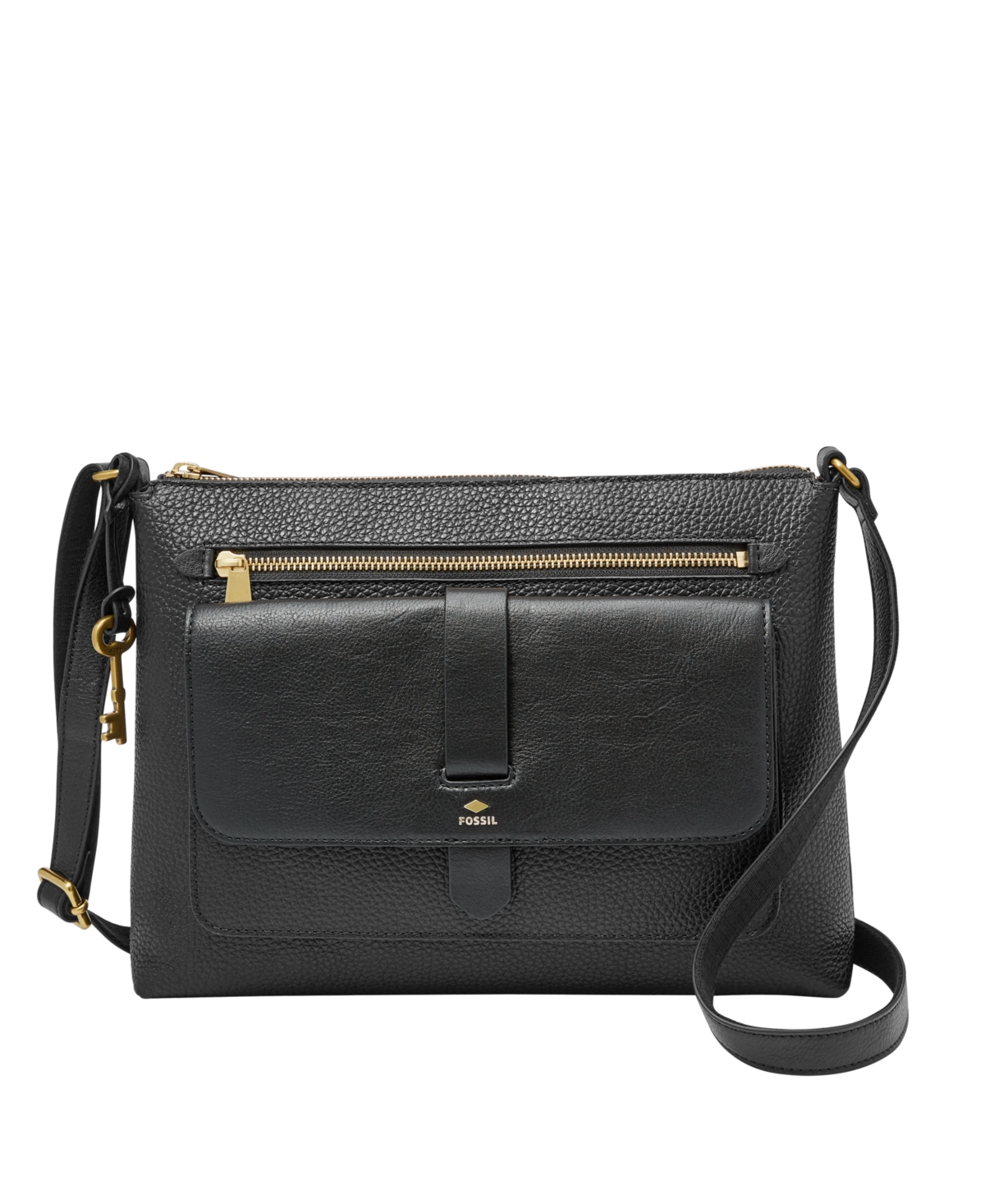 Fossil Kinley Leather Crossbody In Black Gold | ModeSens