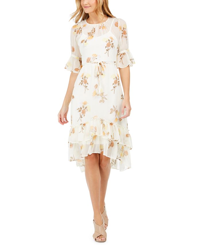 Calvin Klein Women's Ruffled A Line Dress White Size 6Petite