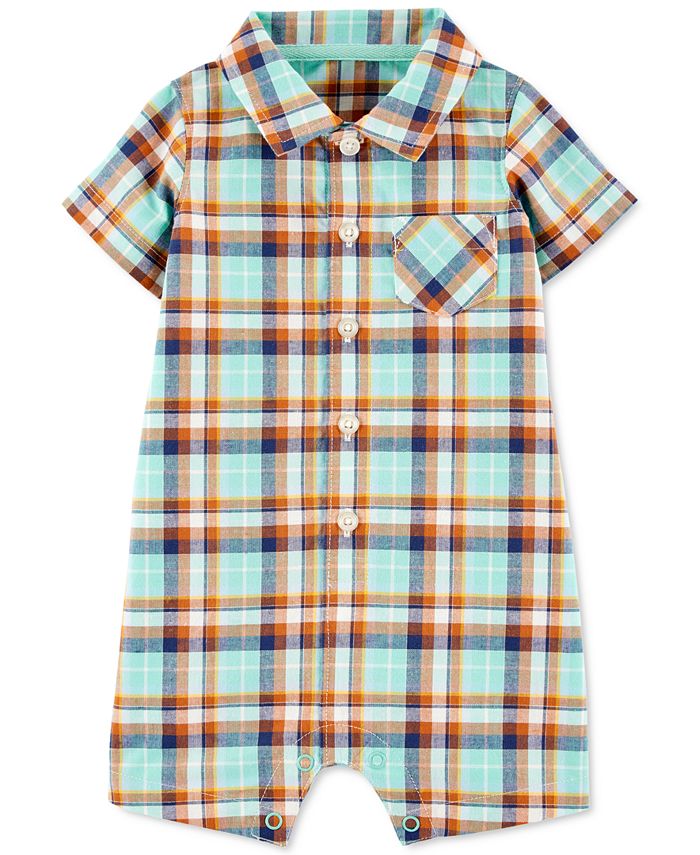 Carter's Baby Boys Collared Plaid Cotton Romper Macy's