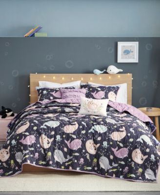 Urban Habitat - Magical Narwhals Reversible 4-Piece Twin Coverlet Set