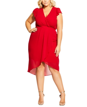 City Chic Trendy Plus Size Faux-wrap Swing Dress In Lust Red