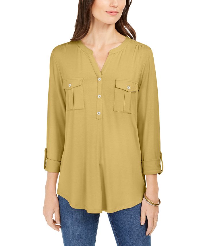 Style & Co Petite Roll-Tab Popover Top, Created for Macy's - Macy's
