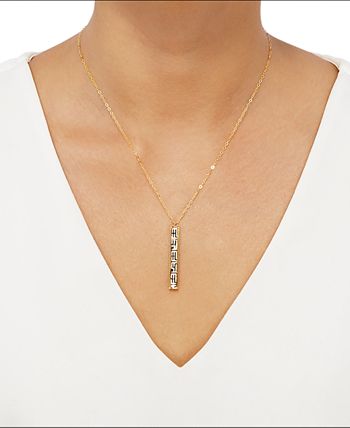 EFFY Collection - Greek Key Vertical Bar 18" Pendant Necklace in 14k Gold & Rhodium-Plate
