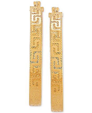 Italian Gold - Medium Greek Key Hoop Earrings in 14k Gold, 1.2"