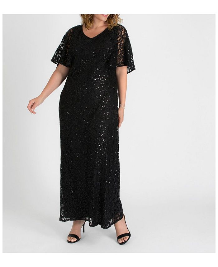 Kiyonna Women's Plus Size Celestial Cape Sleeve Sequined Lace Gown - Macy's