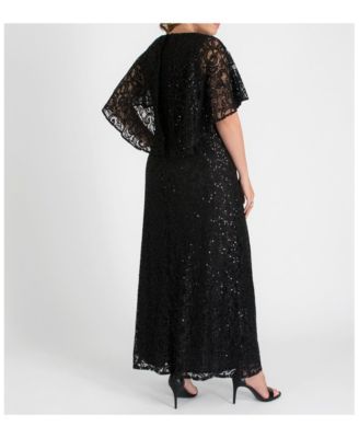Women's Plus Size Celestial Cape Sleeve Sequined Lace Gown