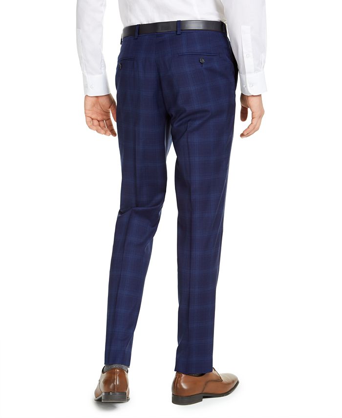 DKNY Men's Slim-Fit Stretch Blue Plaid Suit Pants - Macy's