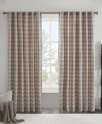 Brown plaid fleece-lined curtain panel, 50x95 in, rod pocket/back tab design fits 1.25 in rods.