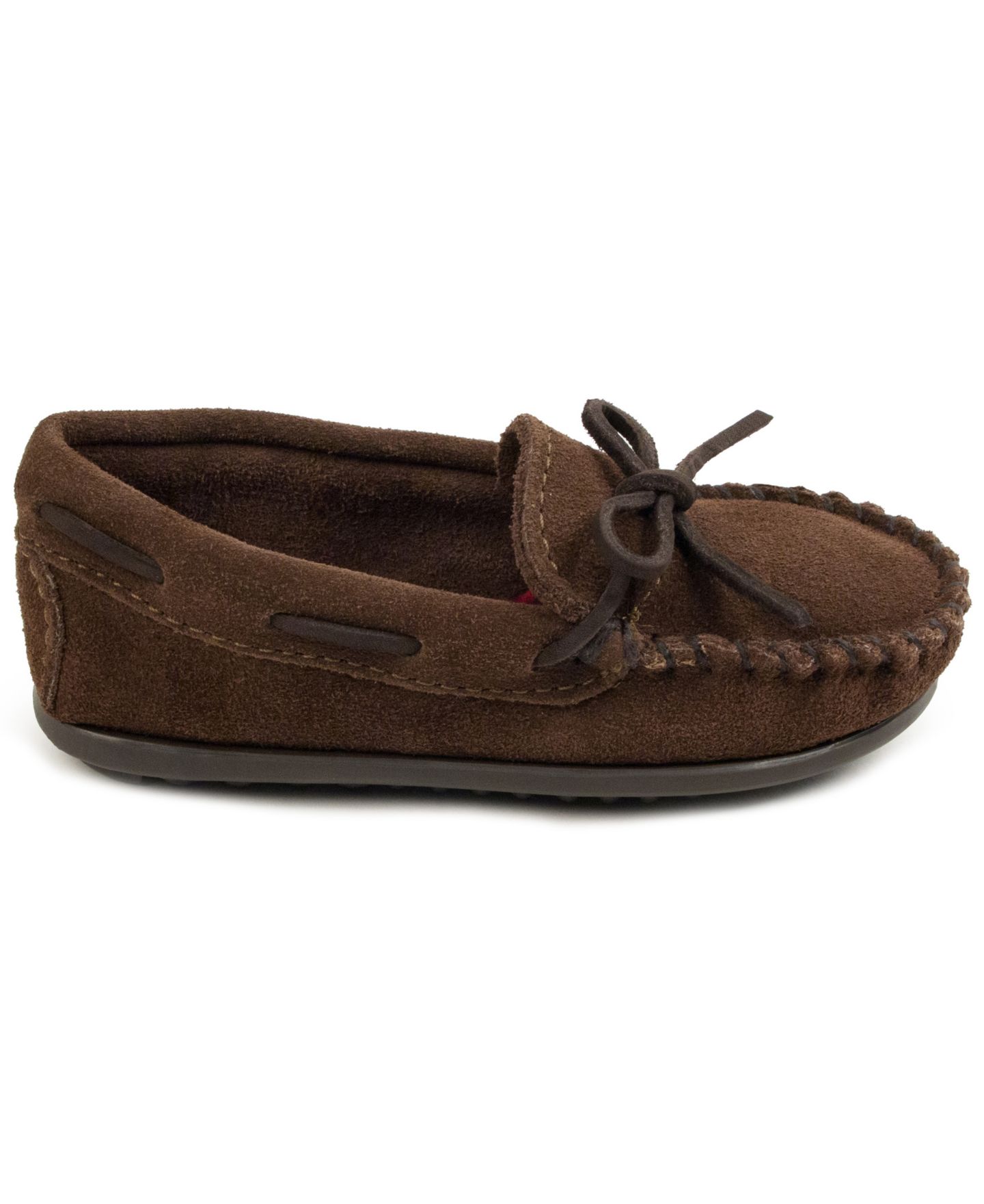 Детские замшевые мокасины Minnetonka Boat Moc, размеры 1-13, цвет: Шоколадный — фото 2