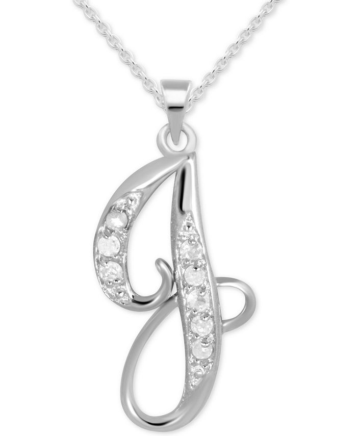 Diamond J Initial 18 Pendant Necklace (1/10 ct. t.w.) in Sterling Silver