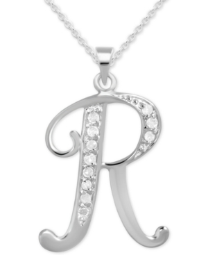 Macy's Diamond R Initial 18" Pendant Necklace (1/10 Ct. T.w.) In Sterling Silver In Sterling Silver