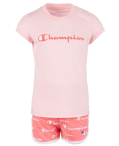 Champion Toddler Girls 2 Pc Classic Logo T Shirt Script Logo