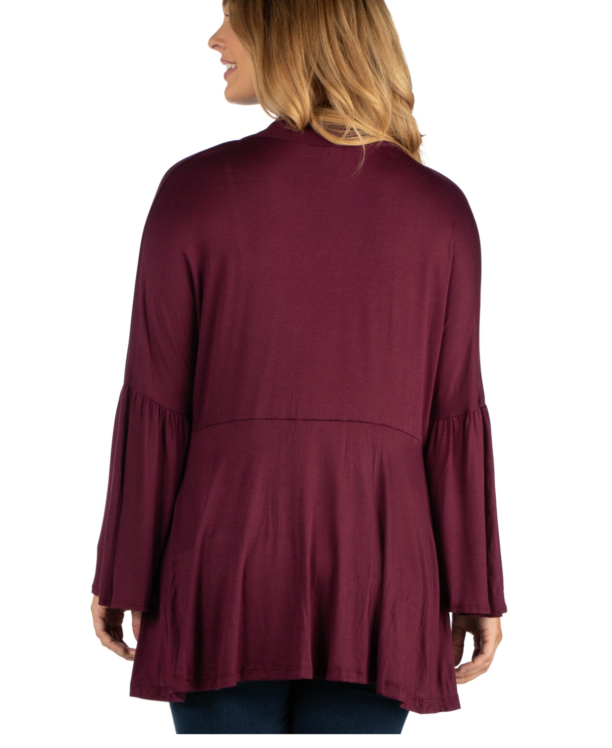 24Seven Comfort Apparel Long Flared Sleeve Open Front Plus Size Cardigan